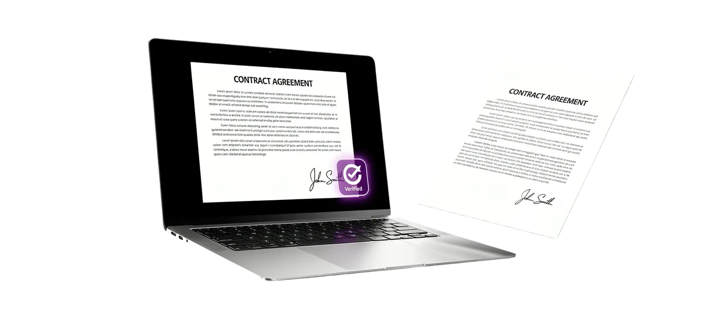 The contract software on a laptop: filled-in test-ride form with signature field