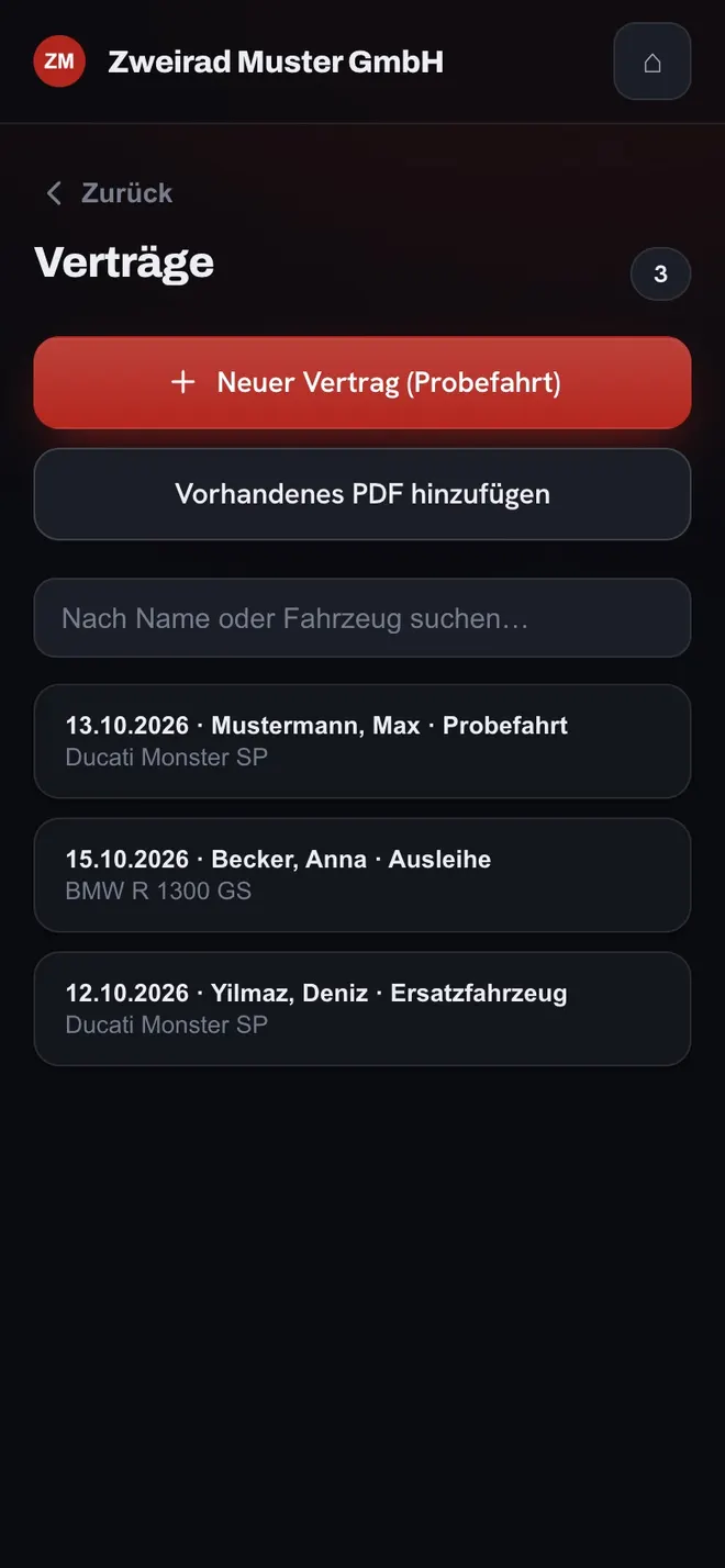 docuscans: Liste der fertigen Verträge